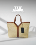 Oversized Raffia Tote with Leather Trim & Removable Pouch .