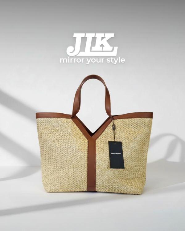 Oversized Raffia Tote with Leather Trim & Removable Pouch .