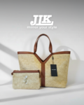 Oversized Raffia Tote with Leather Trim & Removable Pouch .