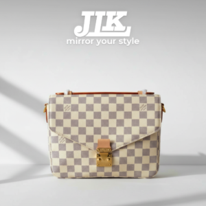 Checkered Tote Shoulder Handbag with Strap & Top Handle – White .