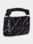 Karl Lagerfeld K/KNOTTED Bag – Black with Multicolor Logo Print .