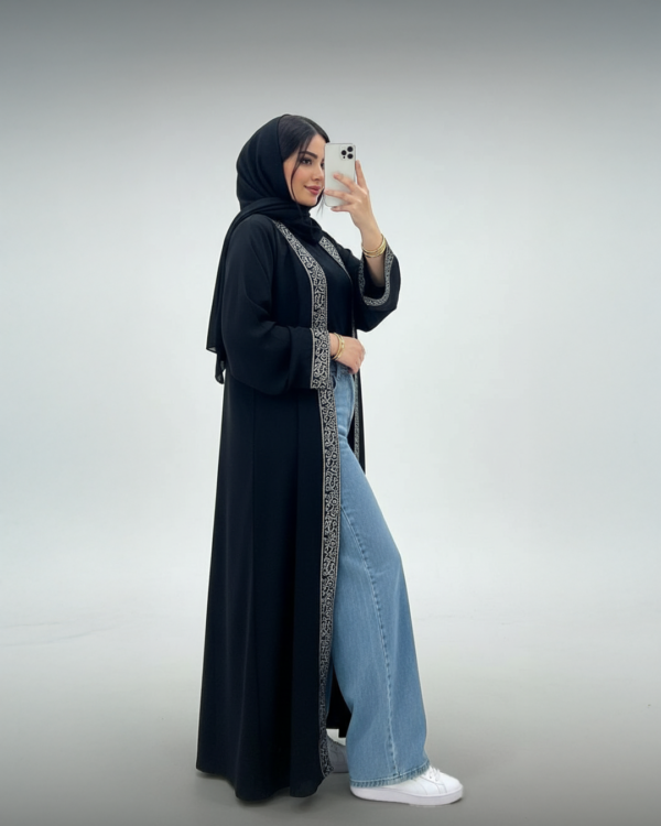Black Embroidered Kaftan Cardigan – Elegant Modest Wear for Women