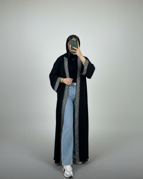 Black Embroidered Kaftan Cardigan – Elegant Modest Wear for Women